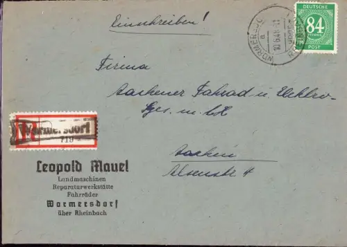 E 1354 Brief mit Gebühr Bezahlt Wormersdorf über Rheinbach