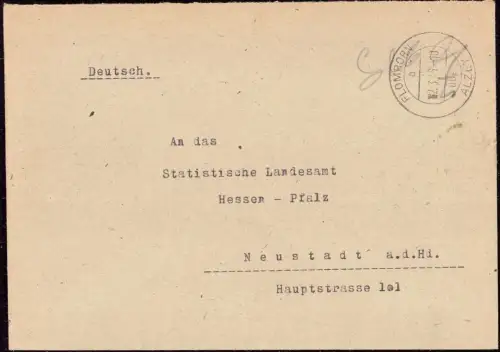 E 1356 Brief mit Gebühr Bezahlt Flomborn über Alzey