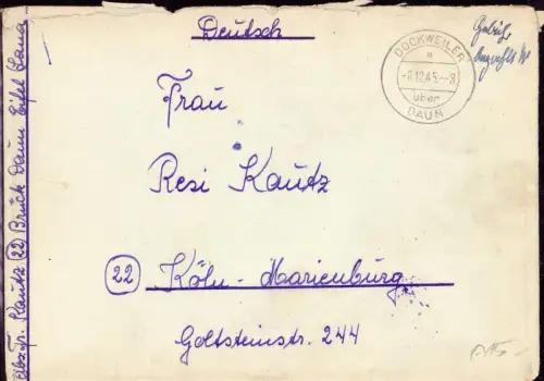 E 1358 Brief mit Gebühr Bezahlt Dockweiler über Daun