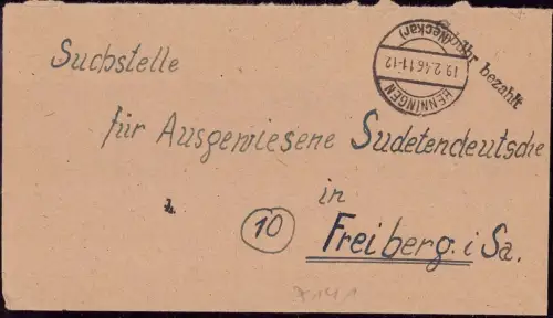 E 1359 Brief mit Gebühr Bezahlt Benningen Neckar