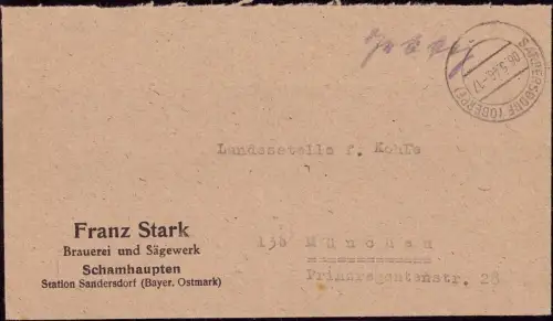 E 1364 Brief mit Gebühr Bezahlt Schamhaupten über Sandersdorf Brauerei, Bier