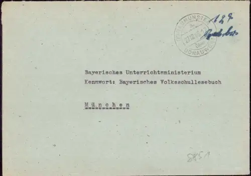 E 1367 Brief mit Gebühr Bezahlt Donaumünster über Donauwörth