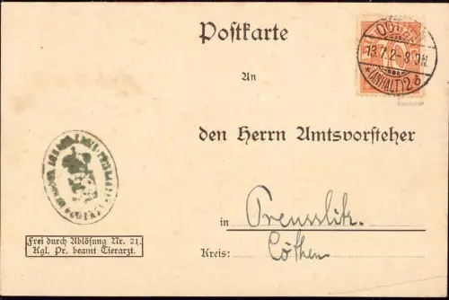 E 986 Dienstpost Tierarzt Meldung Maul und Klauenseuche Köthen, Veterinärmedizin