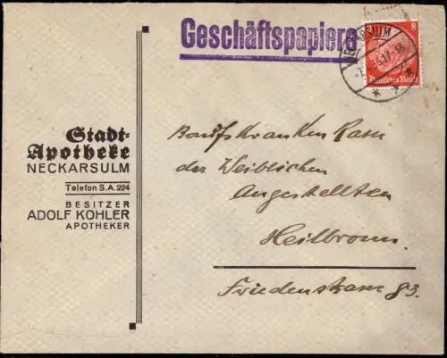 E 987 dekorativer Geschäftsbrief der Stadt Apotheke Neckarsulm