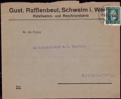 E 388 Firmenlochung Perfins, Rafflenbeul, Schwelm