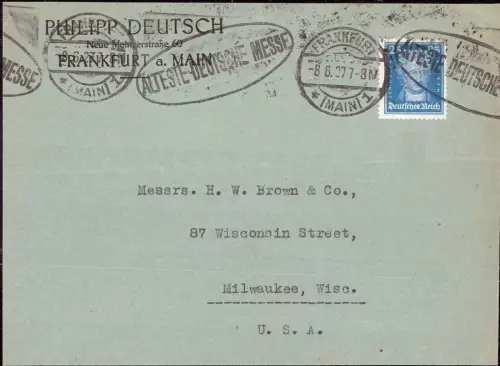 E 390 Firmenlochung Perfins, Philipp Deutsch, Frankfurt, Judaica