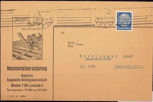 E 394 Firmenlochung Perfins, Reichsunfallversicherung, Bau. München