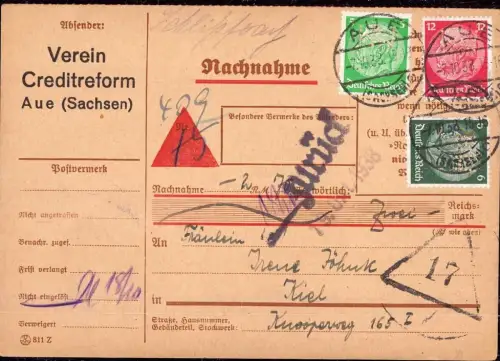 E 395 Firmenlochung Perfins, Verein Creditreform, Aue Sachsen, Geld Bank