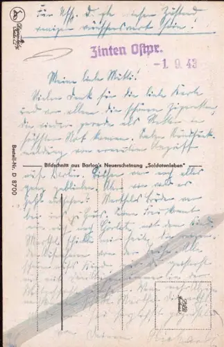 E 609 Ostpreussen Feldpost Notstempel und chemische Zensur aus Zinten Kornewo