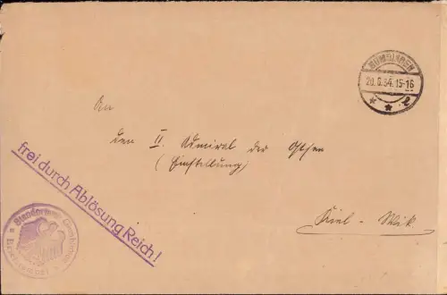 E 614 Ostpreussen Dienstbrief Frei durch Ablösung aus Gumbinnen Gussew