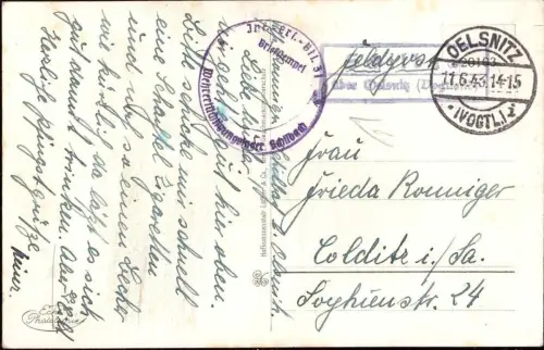 E 1000 Feldpost Karte Wehrertüchtigungslager Schildbach bei Schöneck Vogtland