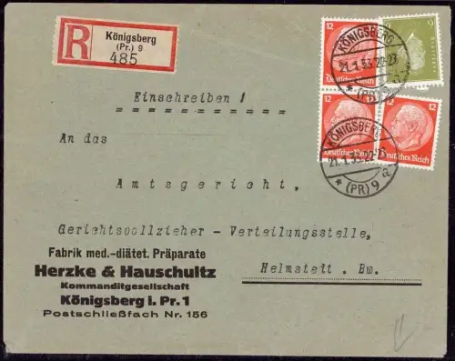 E 1003 Ostpreussen Geschäftsbrief Einschreiben aus dem Briefkasten Königsberg
