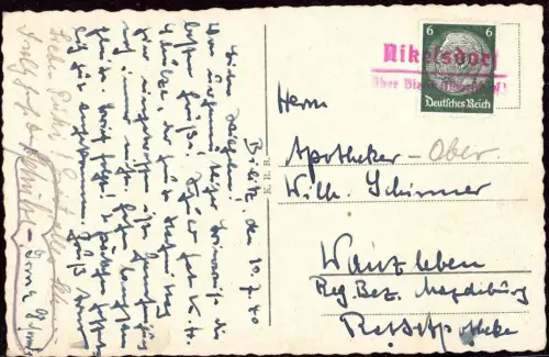 E 1005 Oberschlesien Notstempel 1940 Nikelsdorf über Bielitz Mikuszowice