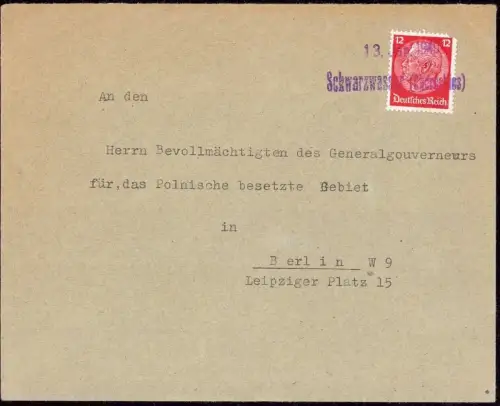 E 1006 Oberschlesien Notstempel 1940 Schwarzwasser Strumień Teschen