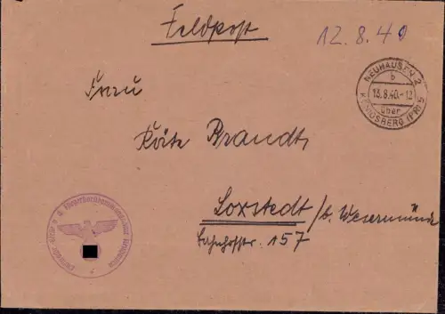 E 616 Ostpreussen Feldpost Dienstsiegel Fliegerhorst Neuhausen 2 über Königsberg