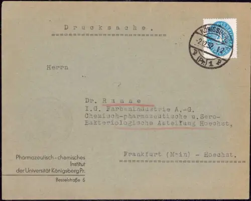 E 619 Ostpreussen Dienstbrief Pharmazie Chemie Universität Königsberg, Medizin
