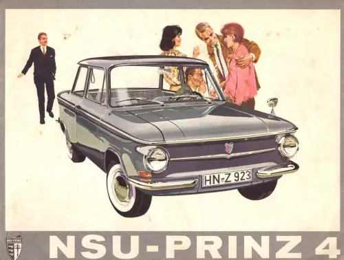 E 1598G NSU Prinz, seltener Prospekt mit 4 Seiten, Auto