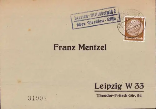 E 404 Schlesien, Landpost SAltstabelwitz 2 über Breslau Lissa, Wrocław,