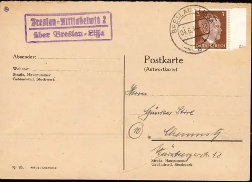 E 405 Schlesien, Landpost Alt Stabelwitz 2 über Breslau Lissa, Wrocław,