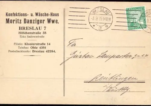 E 412 Schlesien, Firma Moritz Danziger Wwe Breslau Wrocław, Judaica