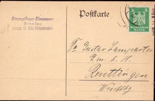 E 413 Schlesien, Firma Strumpfhaus Simenauer Breslau Wrocław, Judaica