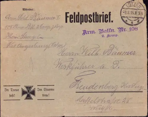 E 621 Ostpreussen Feldpostbrief Klein Strengeln Kreis Angerburg Lötzen Węgorzewo