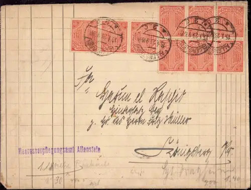 E 622 Ostpreussen Inflation Dienstbrief Allenstein Olsztyn Heeresverpflegungsamt