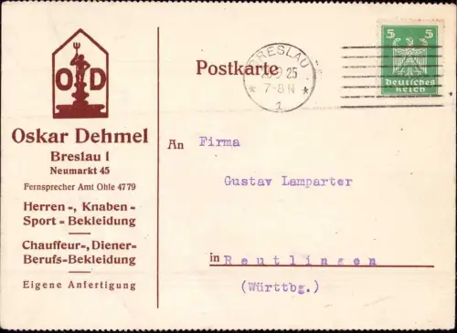E 423 Schlesien, Firma Oskar Dehmel Breslau Wrocław, Textil