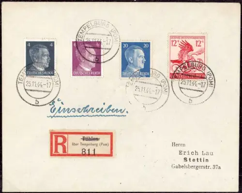 E 628 Pommern Tempelburg Einschreiben Aufbrauch R Zettel Pöhlen Czaplinek