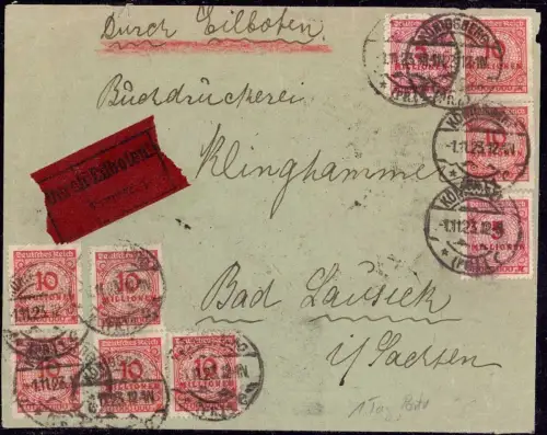 E 1024 Ostpreussen Infla 1.11.23 Erster Tag der Portoperiode Königsberg Eilboten