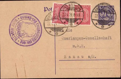 E 1026 Infla Dienstpostkarte Siegel Bad und Kurverwaltung Bad Nauheim