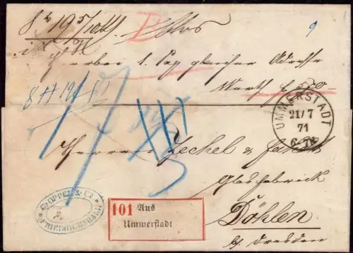 E 1819 seltener Paketbegleitbrief von 1871 aus Ummerstadt Kreis Hildburghausen 