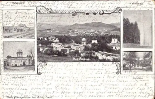 E 1416 Niederschlesien Litho Ortsansicht Bad Landeck Kreis Habelschwerdt