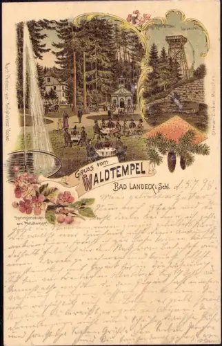 E 1421 Niederschlesien Litho Waldtempel Bad Landeck Kreis Habelschwerdt