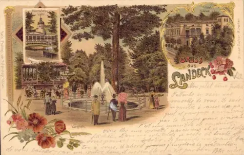 E 1422 Niederschlesien Litho Bad Landeck Kreis Habelschwerdt Hotel Silesie