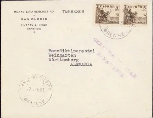 E 1780 Spanien Zensurbrief 1937 aus Rivadavia Leiro, Orense