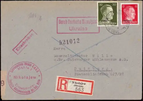 E1782 Nikolajew Deutsche Besetzung Ukraine 1943 Zensurbrief Mühle 1 Getreide