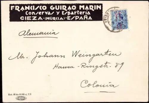 E 1788 dekorativer Geschäftsbrief der Firma F. G. Marin in Cueza, Murcia Spanien