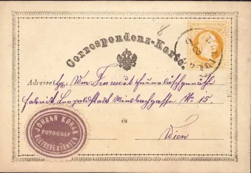 E 1797 dekorative  Karte des Fotografen J. Korak aus Bad Bleiburg, Kärnten, 1872