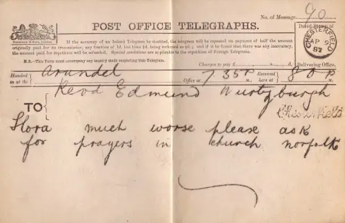 E 1752 Telegramm mit Vorphilatelie Stempel von Chesterfield in Schreibschrift