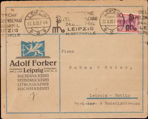 E 1747 dekorativer Geschäftsbrief der Druckerei Forker in Leipzig Kohlgartenstr