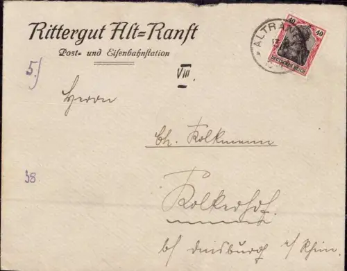 E 197, Brief Rittergut Altranft, bei Bad Freienwalde,  Eisenbahn, Bahnhof, Post