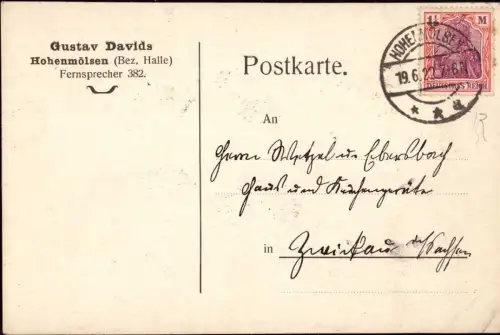 E 737 Hohenmölsen Geschäftskarte der Firma Gustav Davids