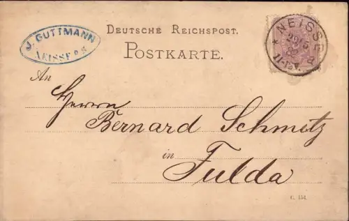 E 739  Oberschlesien Neisse, Geschäftskarte der Firma J. Guttmann