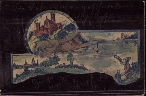 E 476 Eisfeld, handgemachte Karte im Bahnwagon geschrieben, Bahnpost