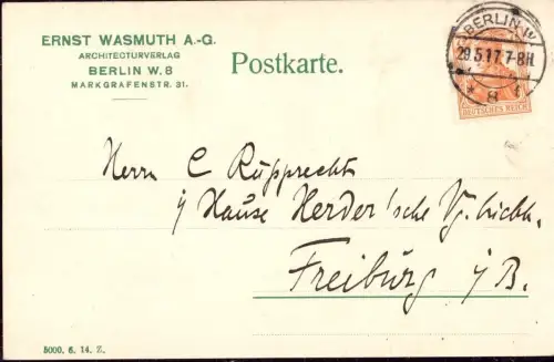 E 1120 Architektur Geschäftskarte des Ernst Wasmuth Verlag Markgrafenstr. Berlin
