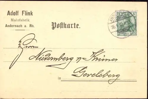E 741 Andernach Geschäftskarte der Malzfabrik Flink