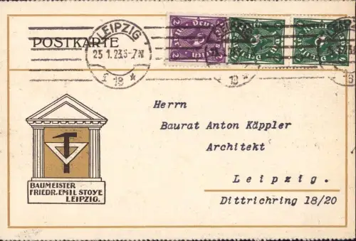 E 1123 Architektur Geschäftskarte des Baumeister Stoye Leipzig