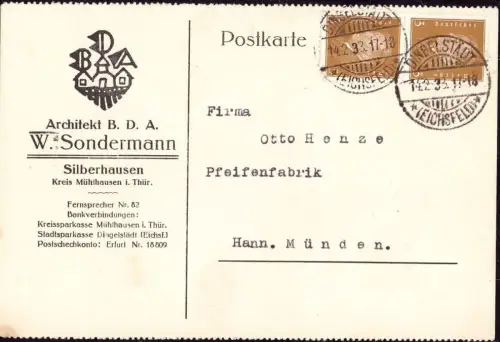 E 1124 Architektur Geschäftskarte des Architekten BDA Sondermann Silberhausen