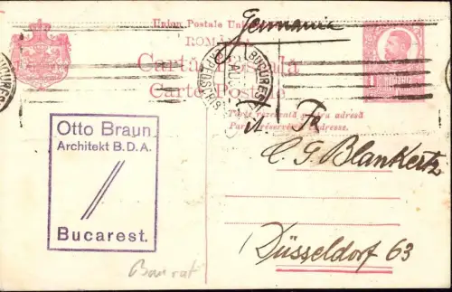 E 1126 Architektur Geschäftskarte des Architekten BDA Braun Bucarest Rumänien